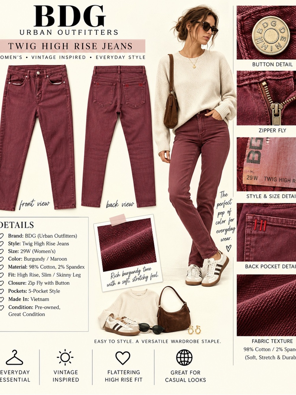 BDG Twig High Rise Jeans in Burgundy